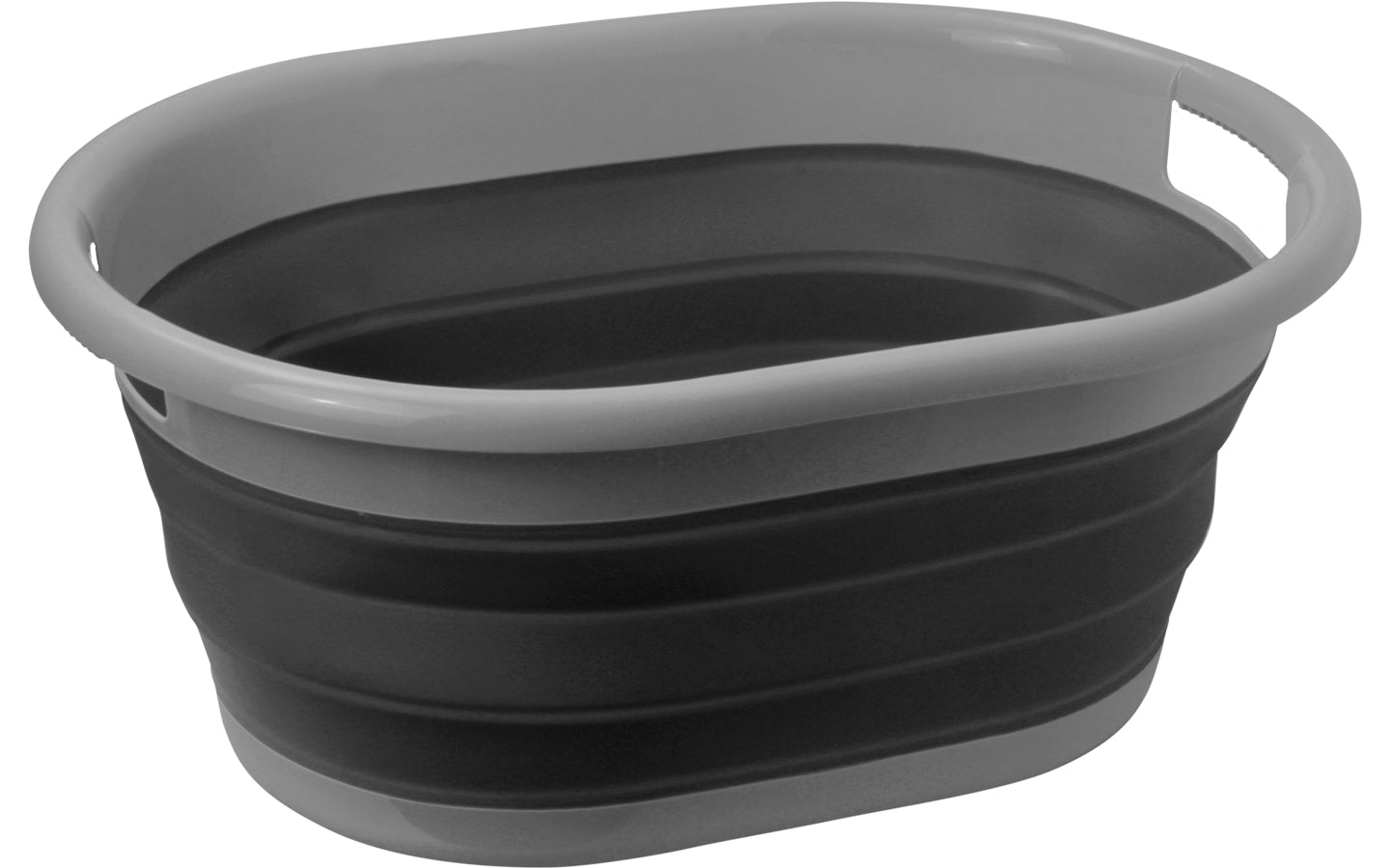 bacinella secchio plastica nero grigio pieghevole silicone sfondo bianco