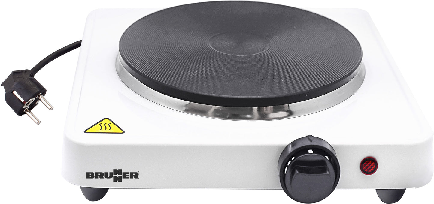 hot point fornello elettrico da campeggio brunner 800-850 watt sfondo bianco piastra nera presa elettrica shuko